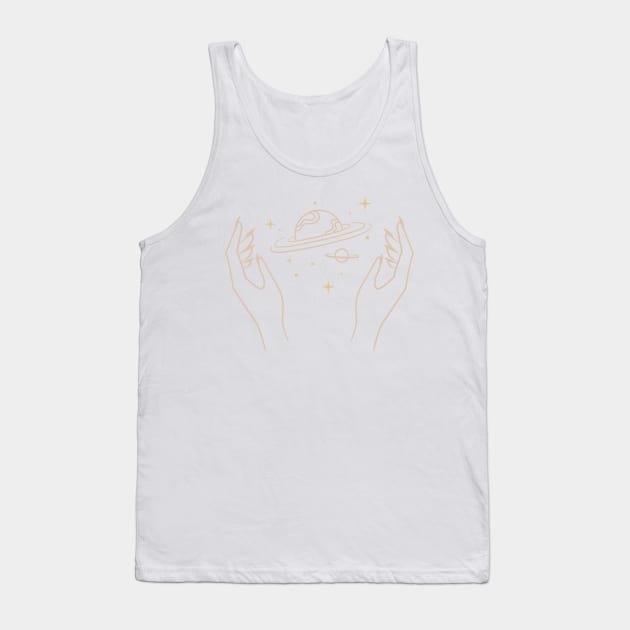 Aesthetic line art hands and mystic planet Tank Top by Aesthetic Witchy Vibes